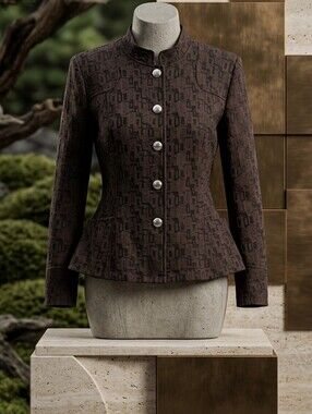 Tribal Dark Brown Textured Button-Front Jacket